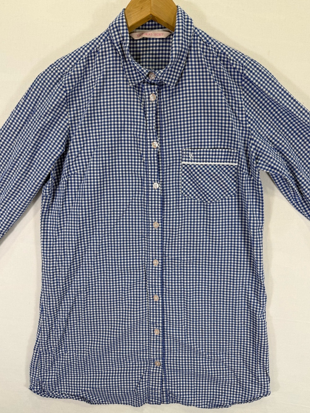 Victoria's Secret Blue and White Gingham Sleep Wear Button-Down Shirt